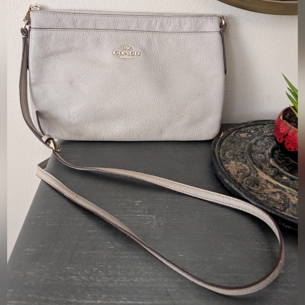 Coach Pebble Gray Crossbody Bag with Gold Details